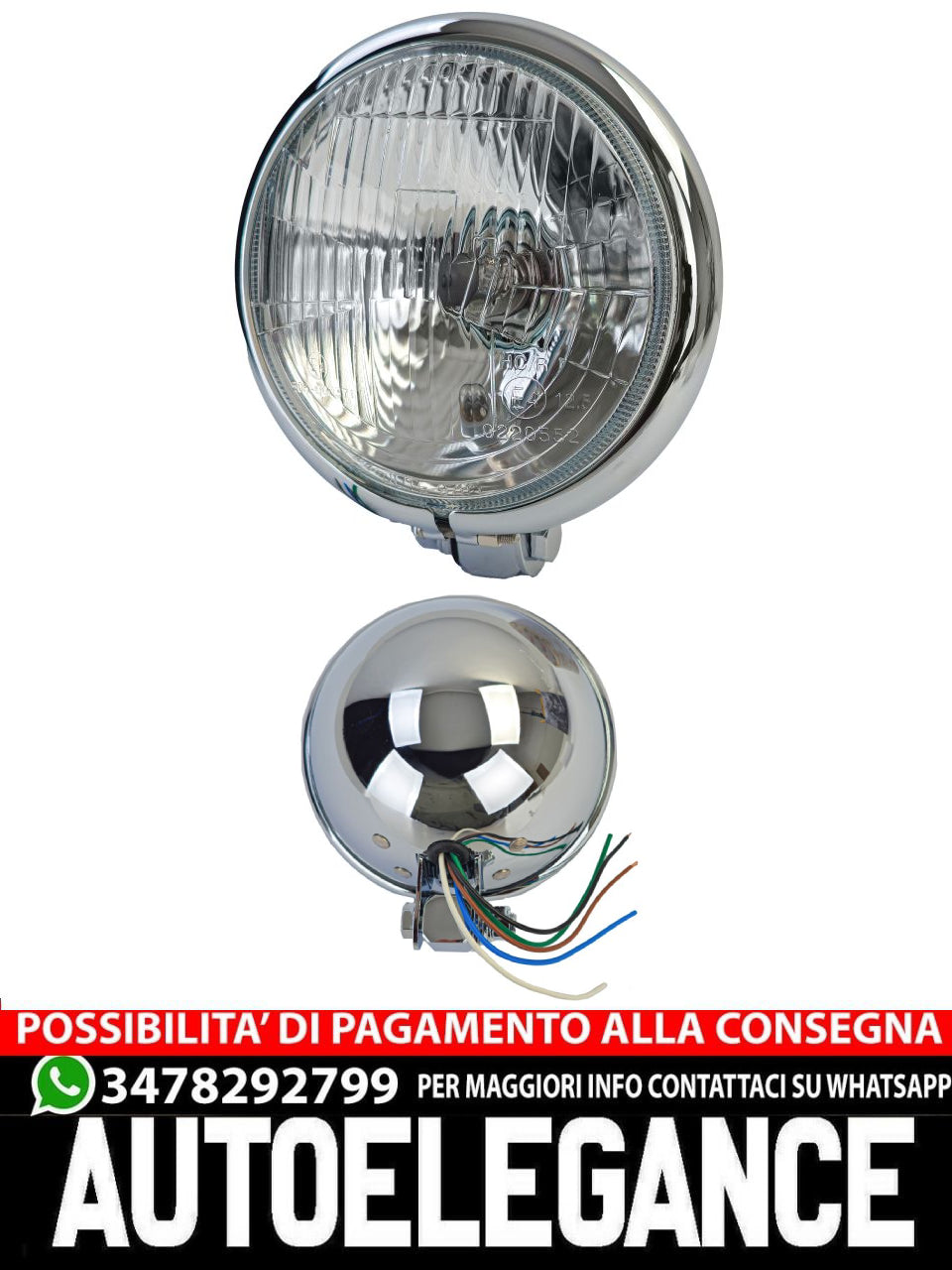 ⭐Faro universale per moto da 5 3/4" Bates Style cromato con E-Mark⭐