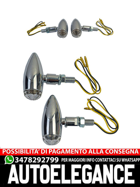 ⭐Set di indicatori di direzione a LED per moto cromato universale MICRO BULLET