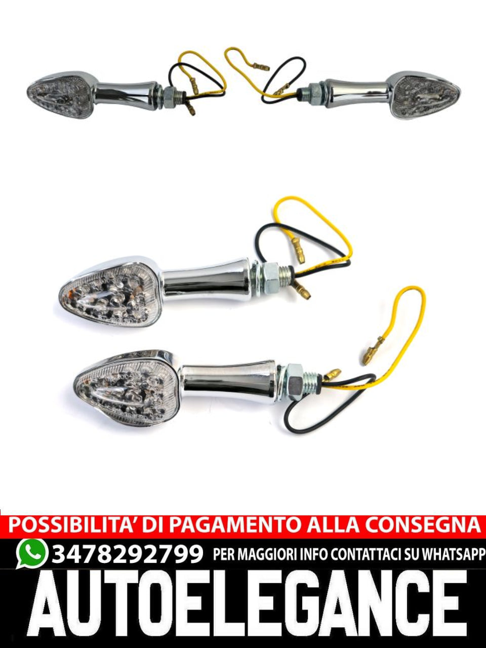 Set di indicatori di direzione a LED in vetro trasparente cromato universale per moto SPIRIT con E-Mark