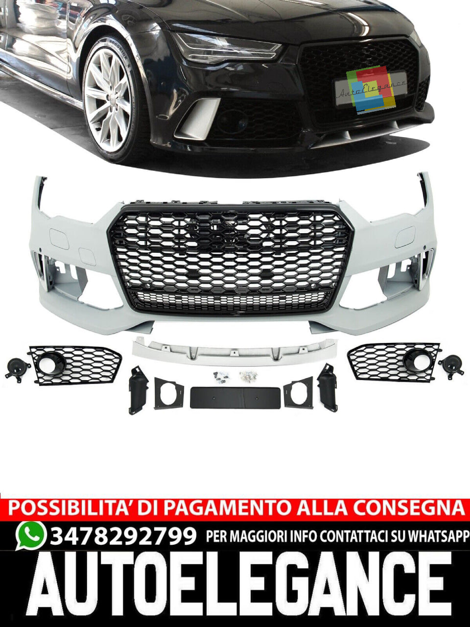 💎Paraurti sportivo anteriore argento adatto per Audi A7 dal 2014-2018💎