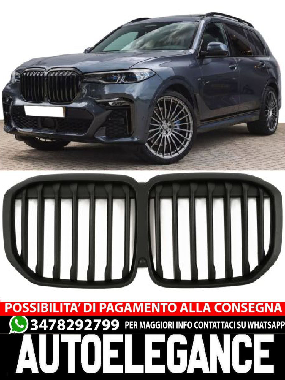 💎GRIGLIA DEL RADIATORE NERA OPACO ADATTO PER BMW X7 G07 2019-2022💎