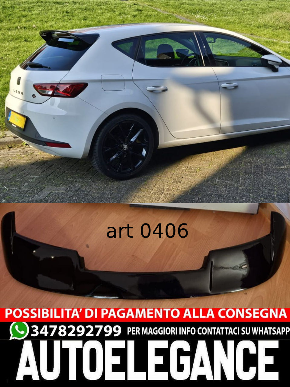SPOILER ADATTO PER SEAT LEON 5F 5 PORTE 2012-2020 LOOK R300 NERO LUCIDO