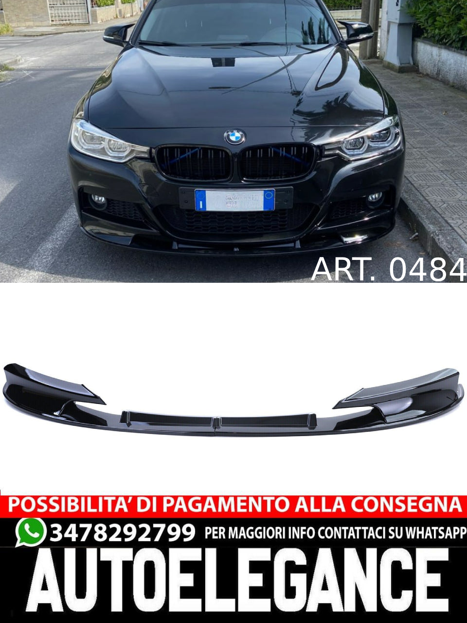 Splitter anteriore sotto Paraurti nero lucido adatto per BMW Serie 3 F30 F31