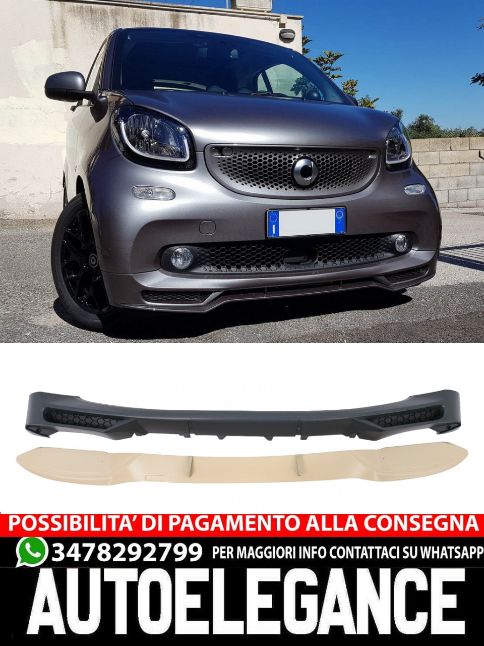 Estensione labbro SPLITTER paraurti anteriore per Smart ForTwo 453 (2014-2019)