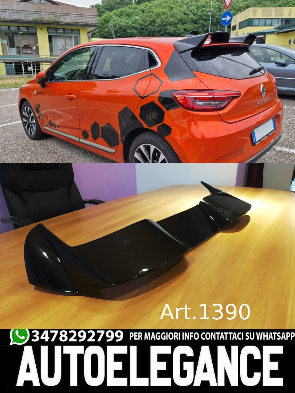 ROOF SPOILER SUITABLE FOR RENAULT CLIO 5 V 2019+ GLOSSY BLACK SPORTY LOOK -