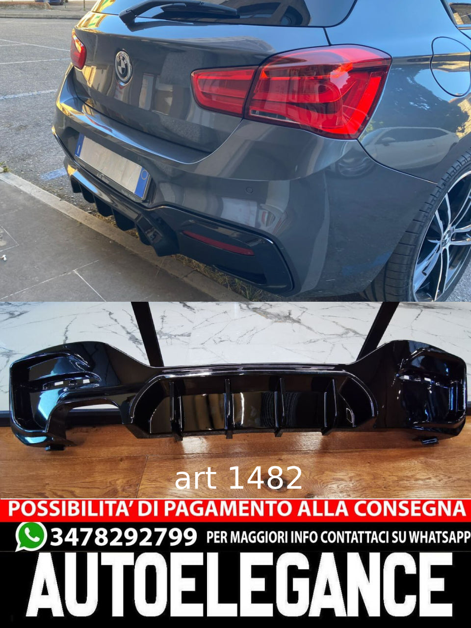 DIFFUSORE ADATTO PER BMW SERIE 1 F20 F21 MSPORT 2015-2019 2SX NERO LUCIDO