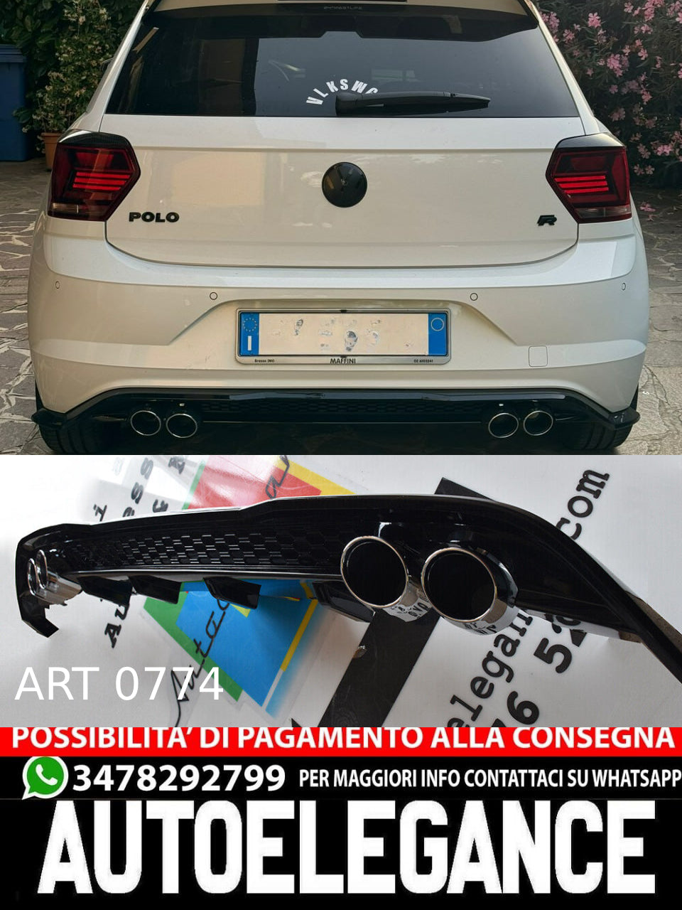 DIFFUSORE ADATTO PER VW POLO AW1 2017+ LOOK GTI NERO (CON TERMINALI)