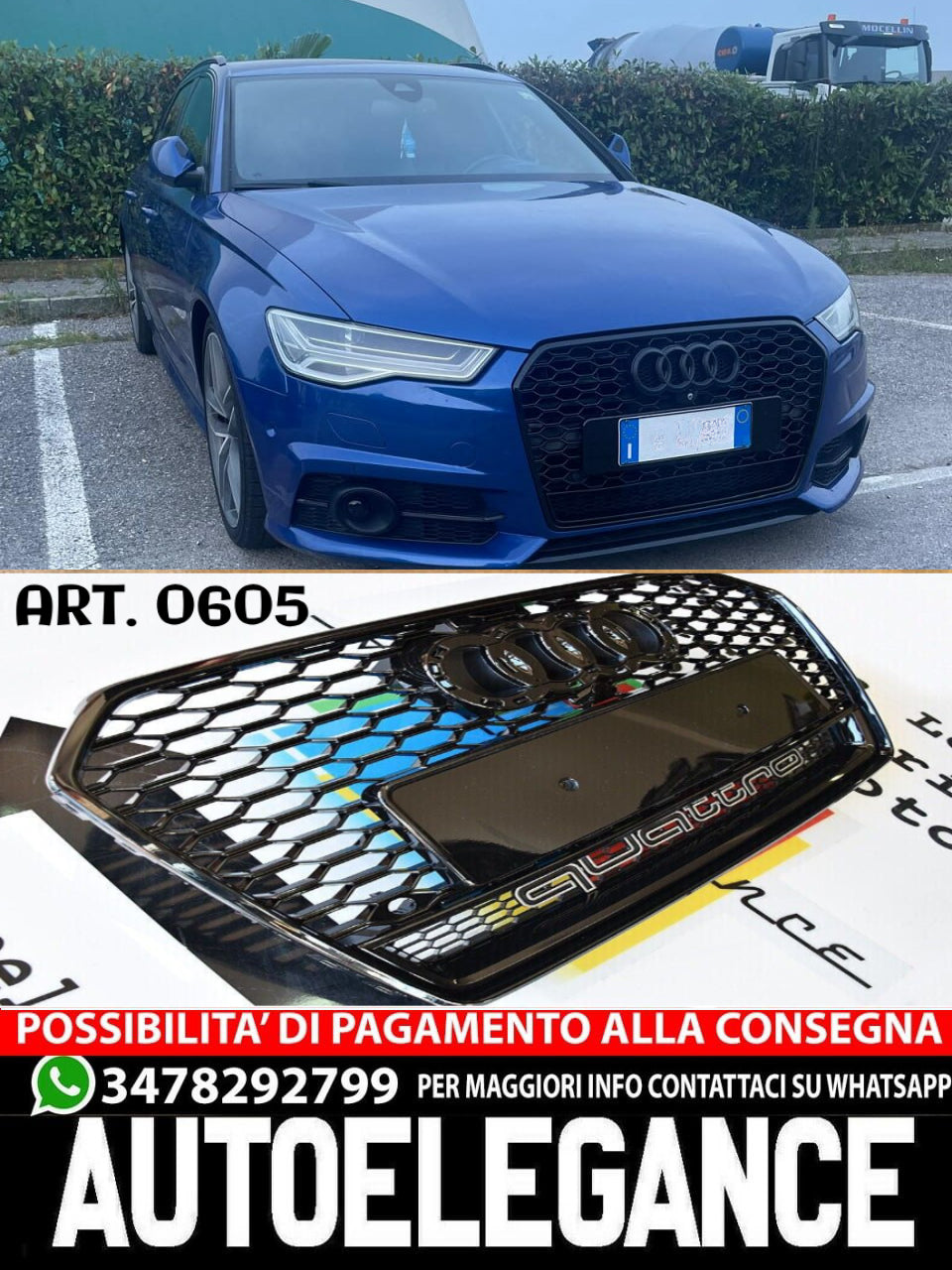 💎GRIGLIA ANTERIORE AUDI A6 4G C7 2014+ LIFT AVANT BERLINA CALANDRA RS6 NERA💎