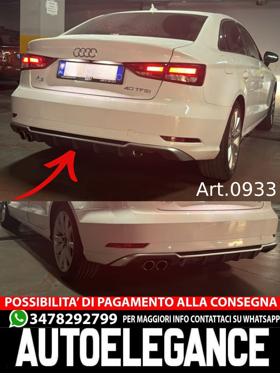 Diffusore adatto per audi a3 8v 2017+ lift standard berlina