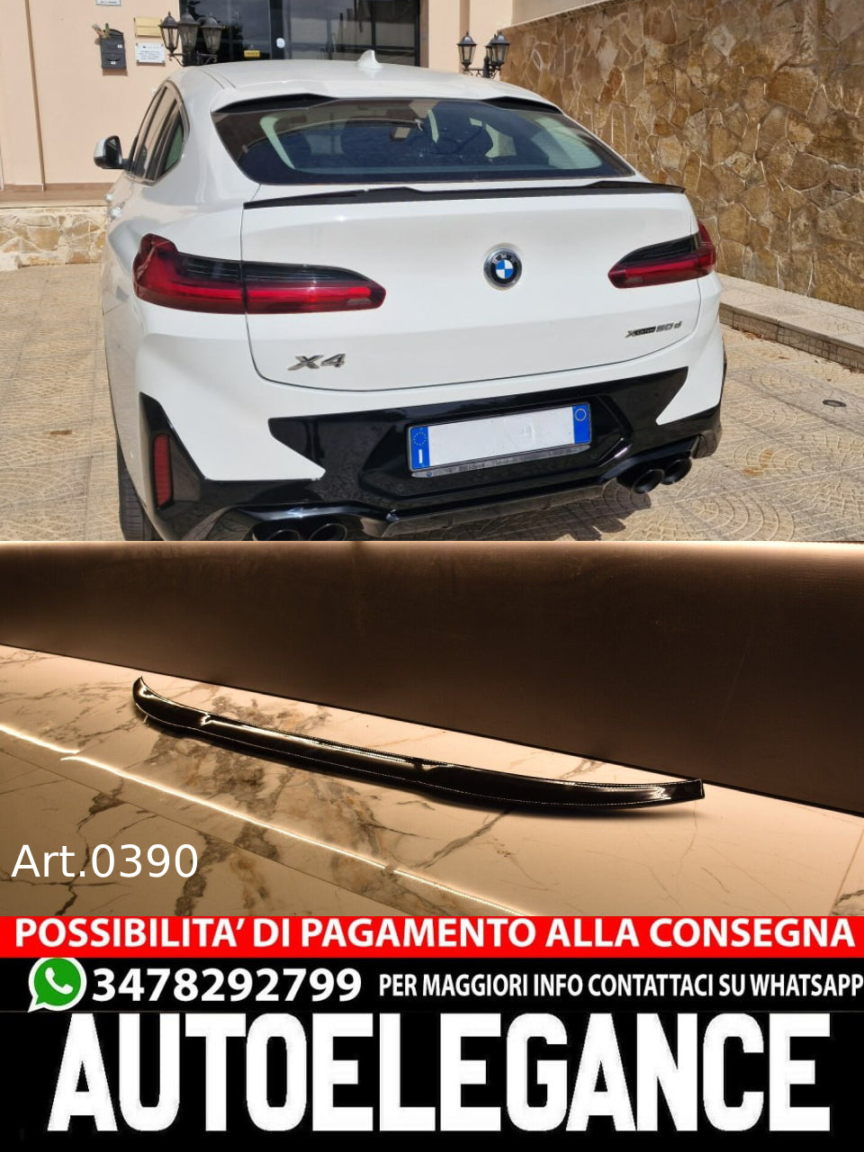 SPOILER BAGAGLIAIO ADATTO PER BMW X4 G02 2018+ LOOK M COMPETITION NERO LUCIDO