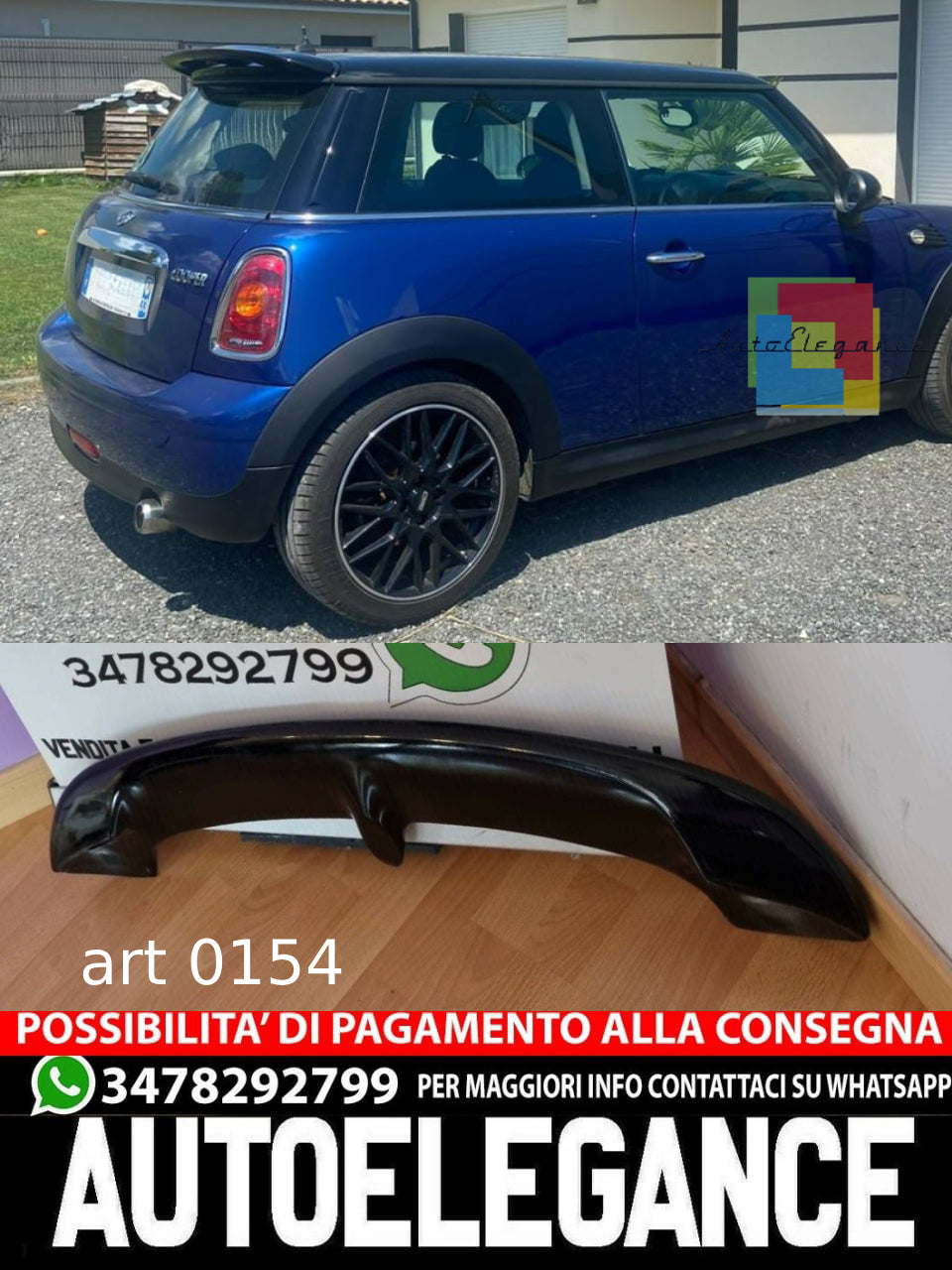 SPOILER ADATTO PER MINI COOPER R56 2005-2014 NERO LUCIDO LOOK SPORTIVO