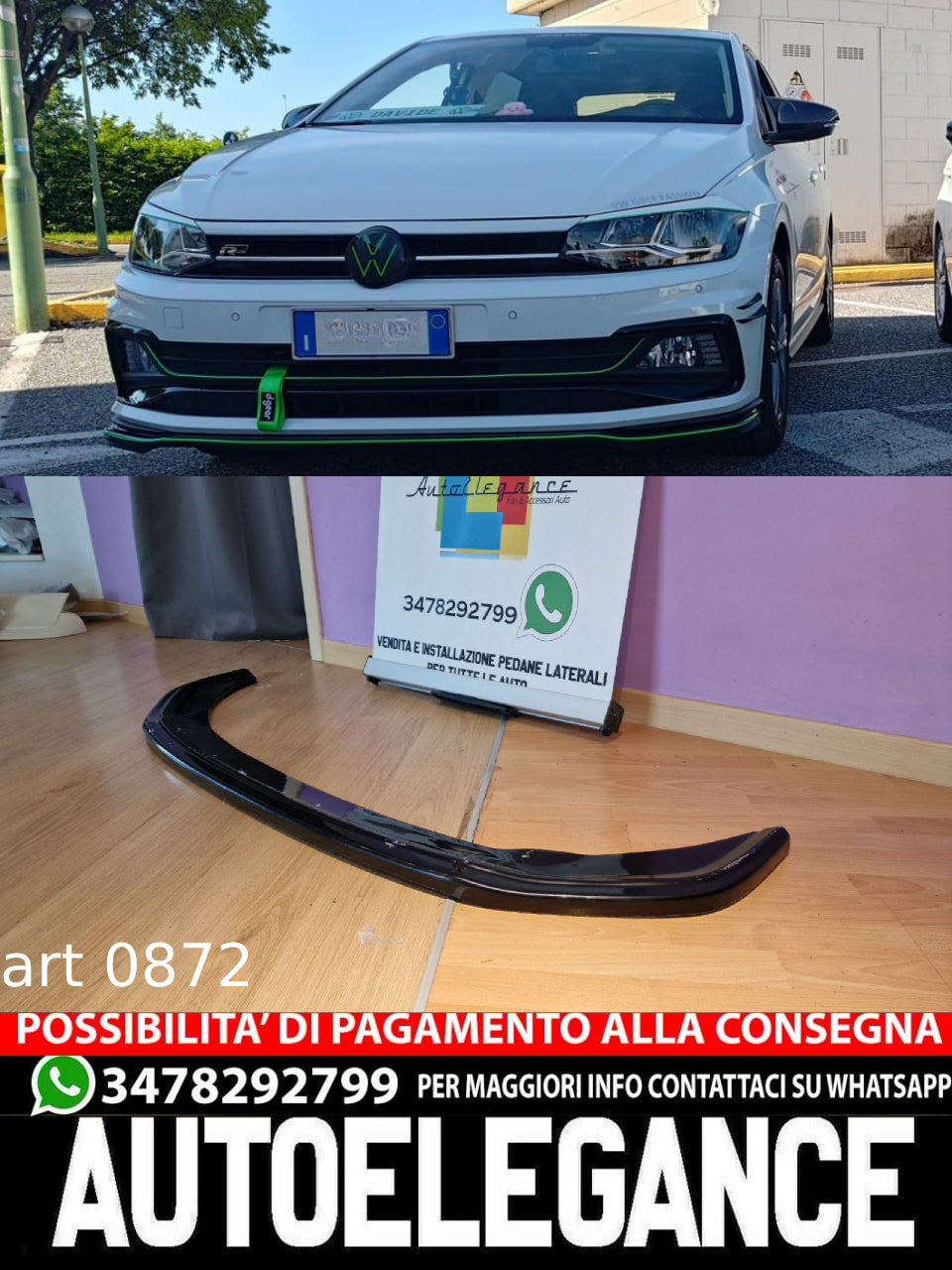 SPLITTER ADATTO PER VW POLO AW1 GTI GTD RLINE LOOK NERO LUCIDO DESIGN SPORTIVO