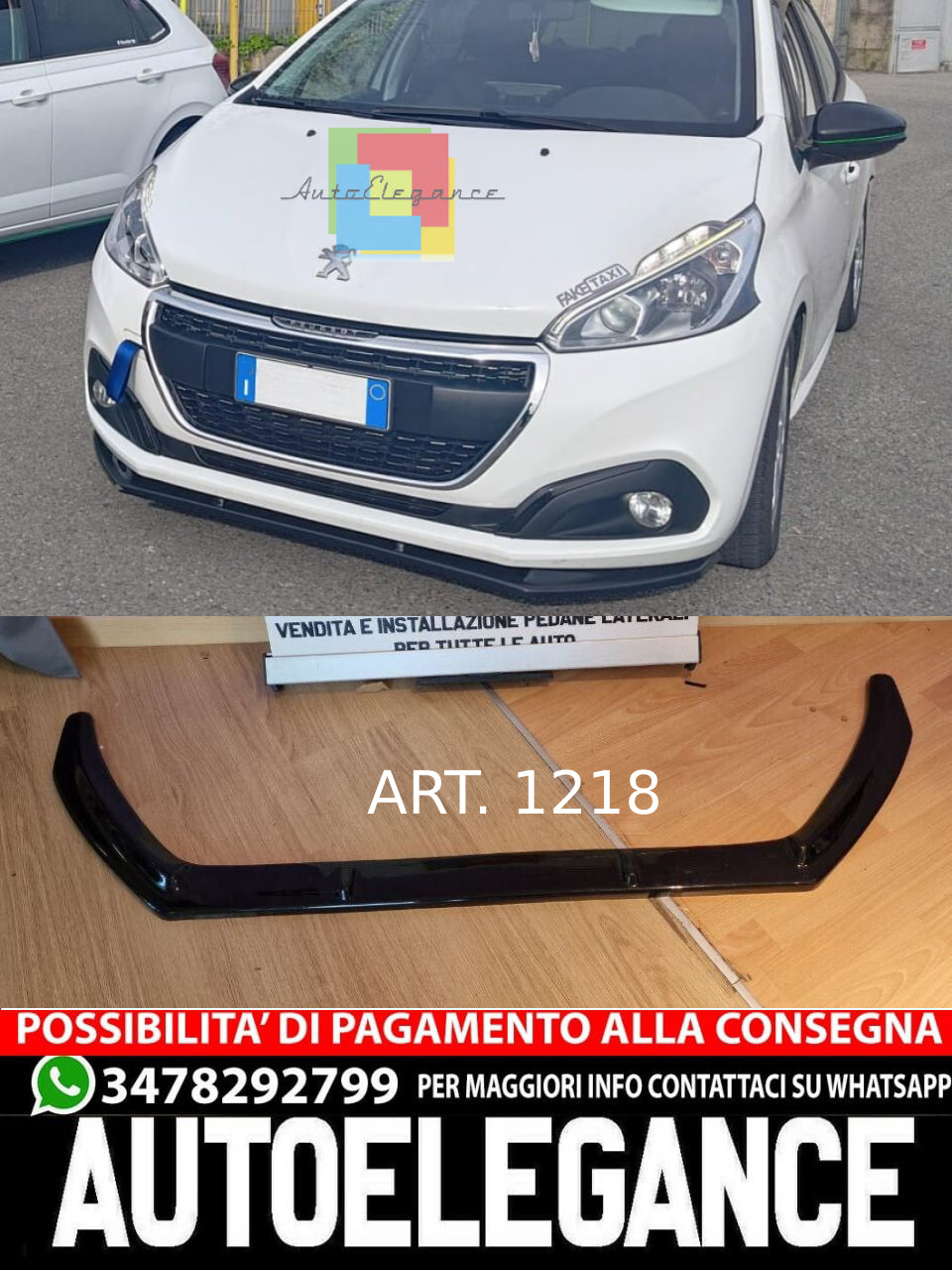 SPLITTER ADATTO PER PEUGEOT 208 NERO LUCIDO LOOK SPORTIVO