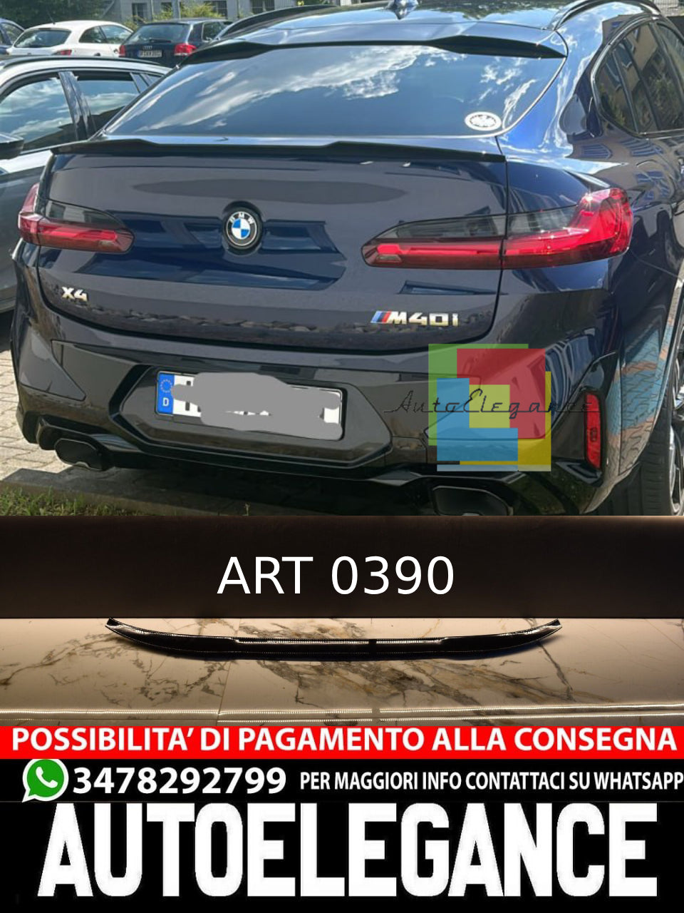SPOILER BAGAGLIAIO ADATTO PER BMW X4 G02 2019+ LOOK M COMPETITION NERO LUCIDO