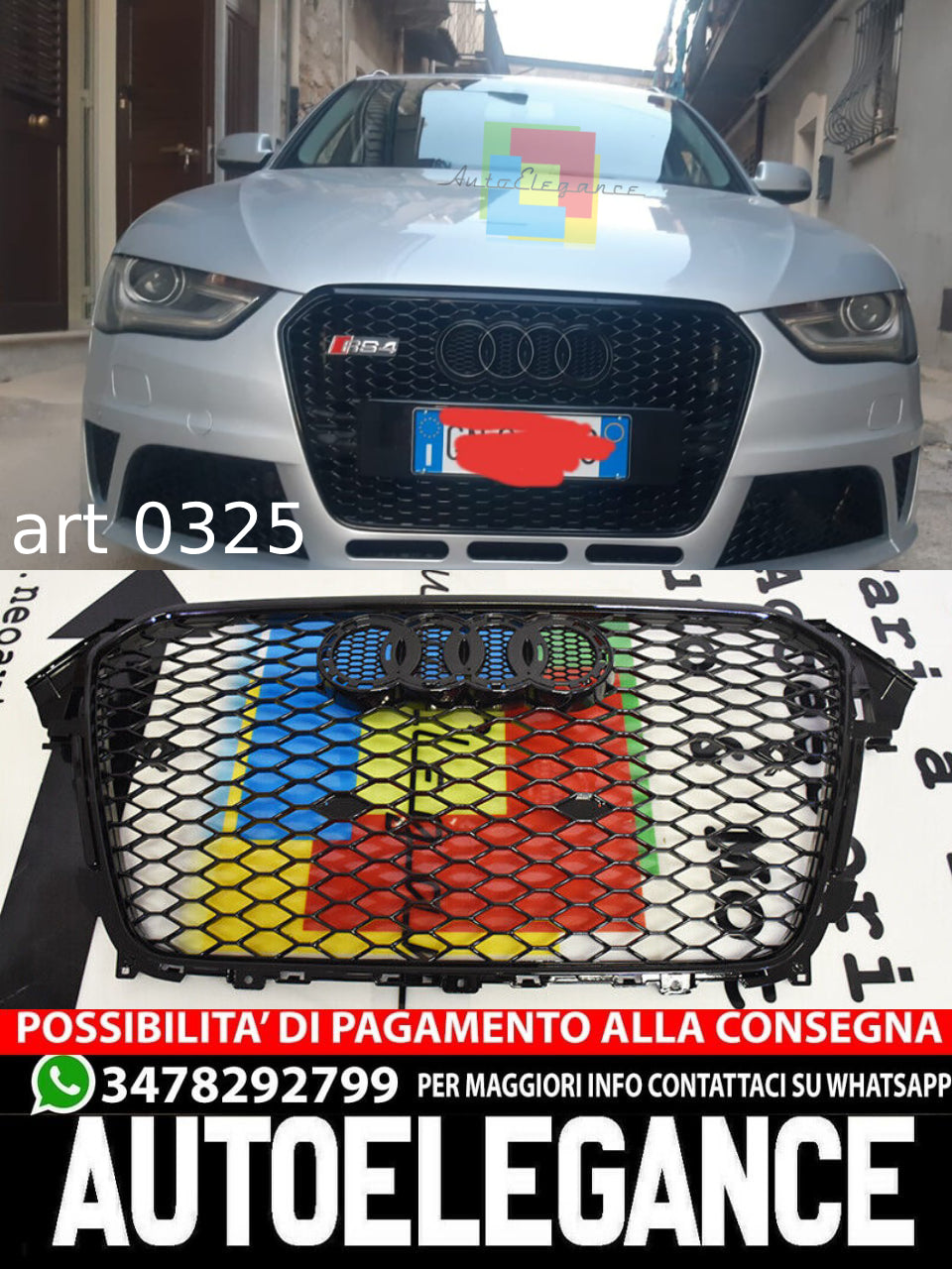 GRIGLIA ANTERIORE AUDI A4 B8 2012-2015 CALANDRA RS4 NIDO D'APE NERA