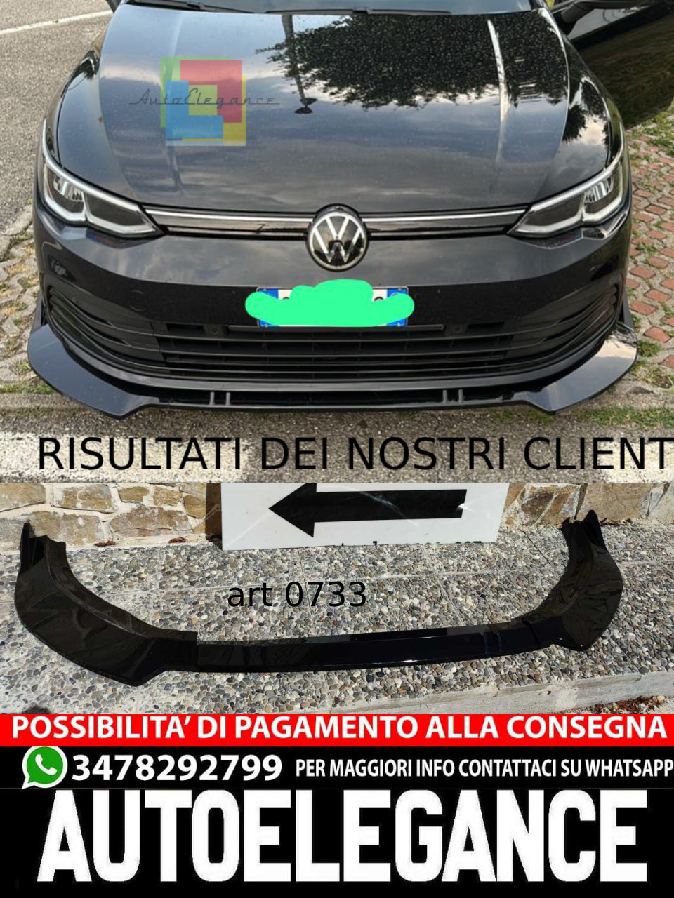 SPLITTER VW GOLF 8 VIII UNDER FRONT BUMPER ABS GLOSSY BLACK BLADE