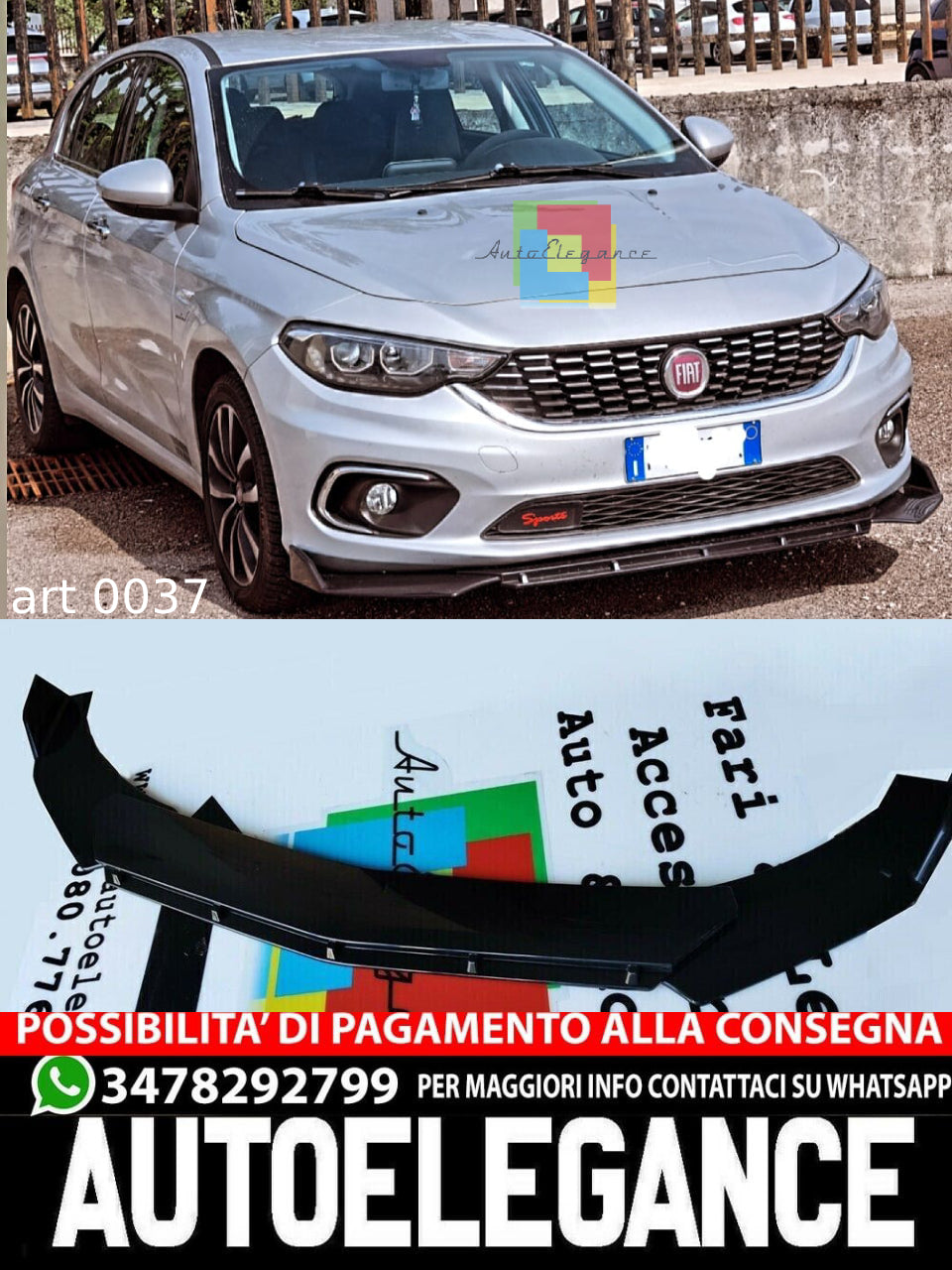 FRONT SPLITTER UNDER BUMPER SUITABLE FOR FIAT TIPO 2015-2020 gloss black