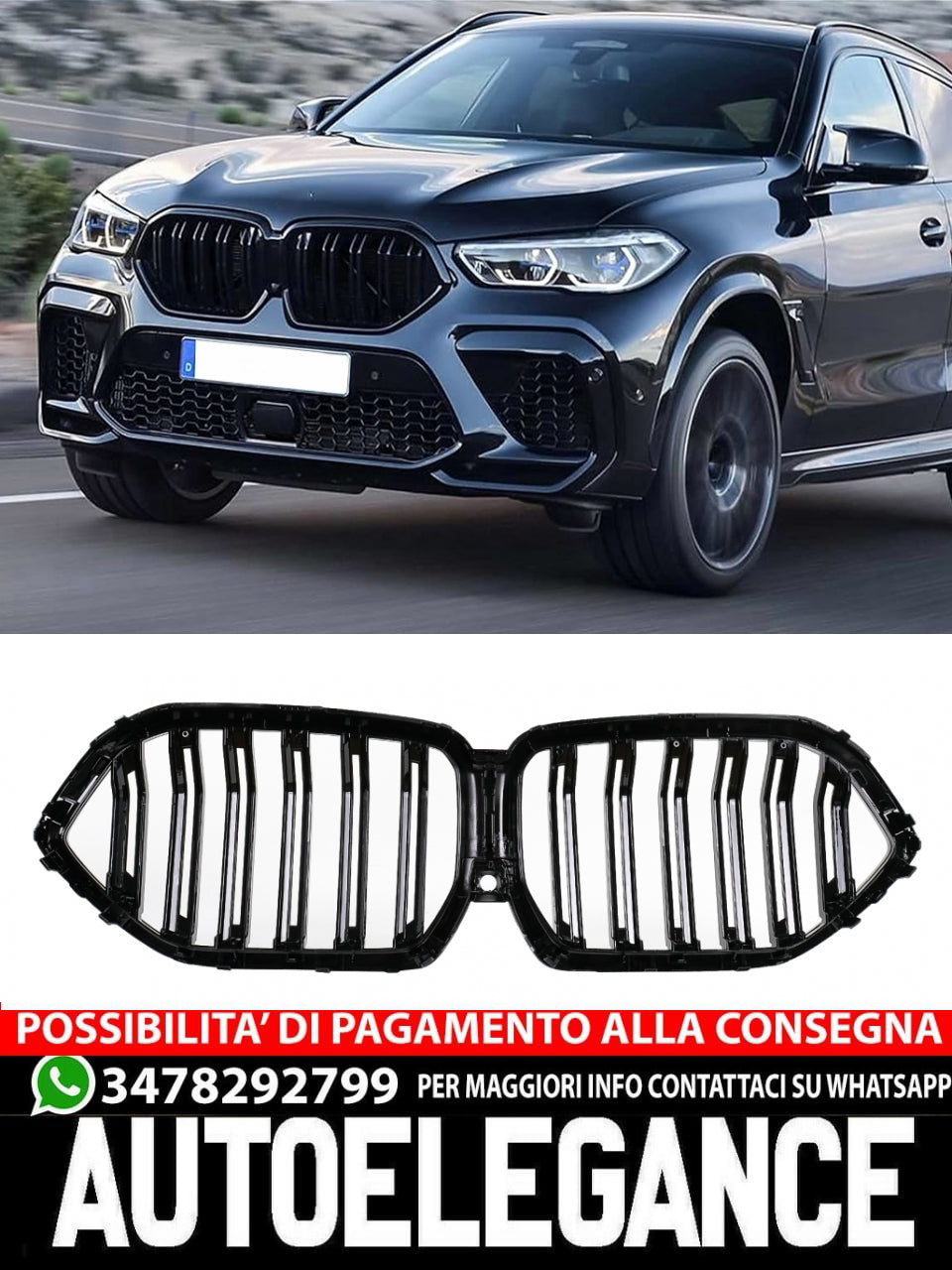 Double kidney grille suitable for BMW X6 G06 (2019–) Double Stripe M Design Piano Black