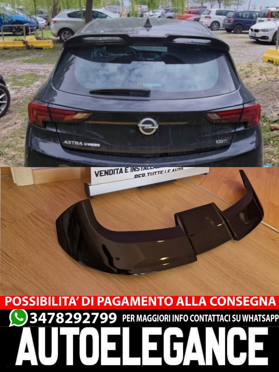 SPOILER TETTO ADATTO PER OPEL ASTRA K 2015-2021 LOOK OETTINGER NERO LUCIDO 1098