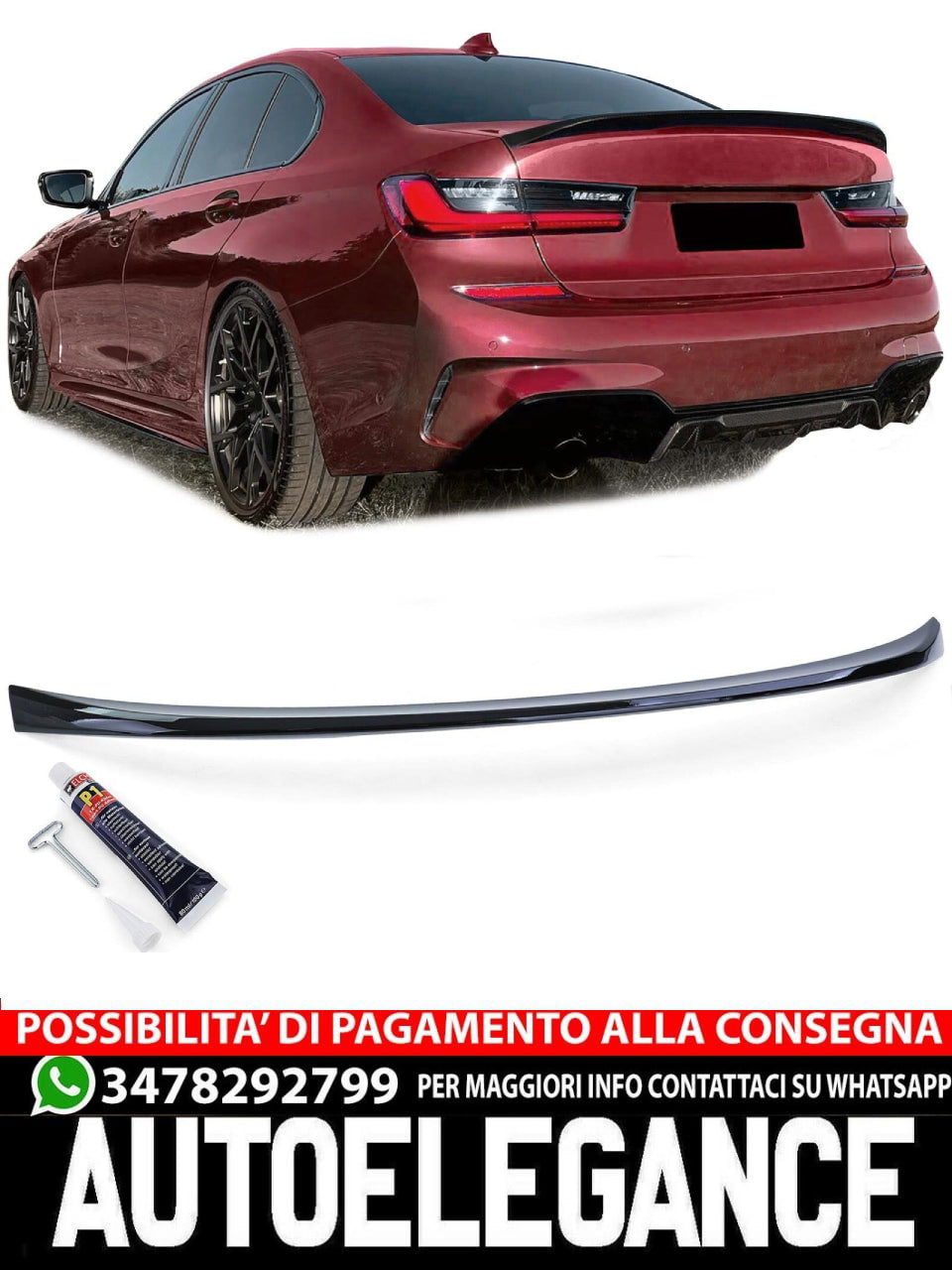 Spoiler posteriore sportivo labbro nero lucido con ABE adatto per BMW Serie 3