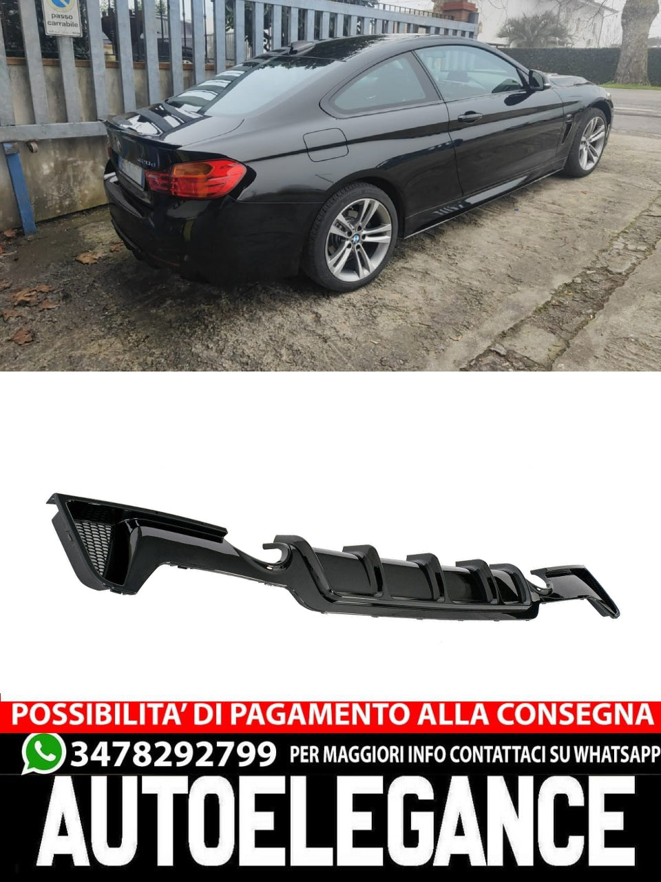 DIFFUSORE BMW SERIE 4 F32 F33 F36 SOTTO PARAURTI POSTERE ABS NERO LUCIDO .-