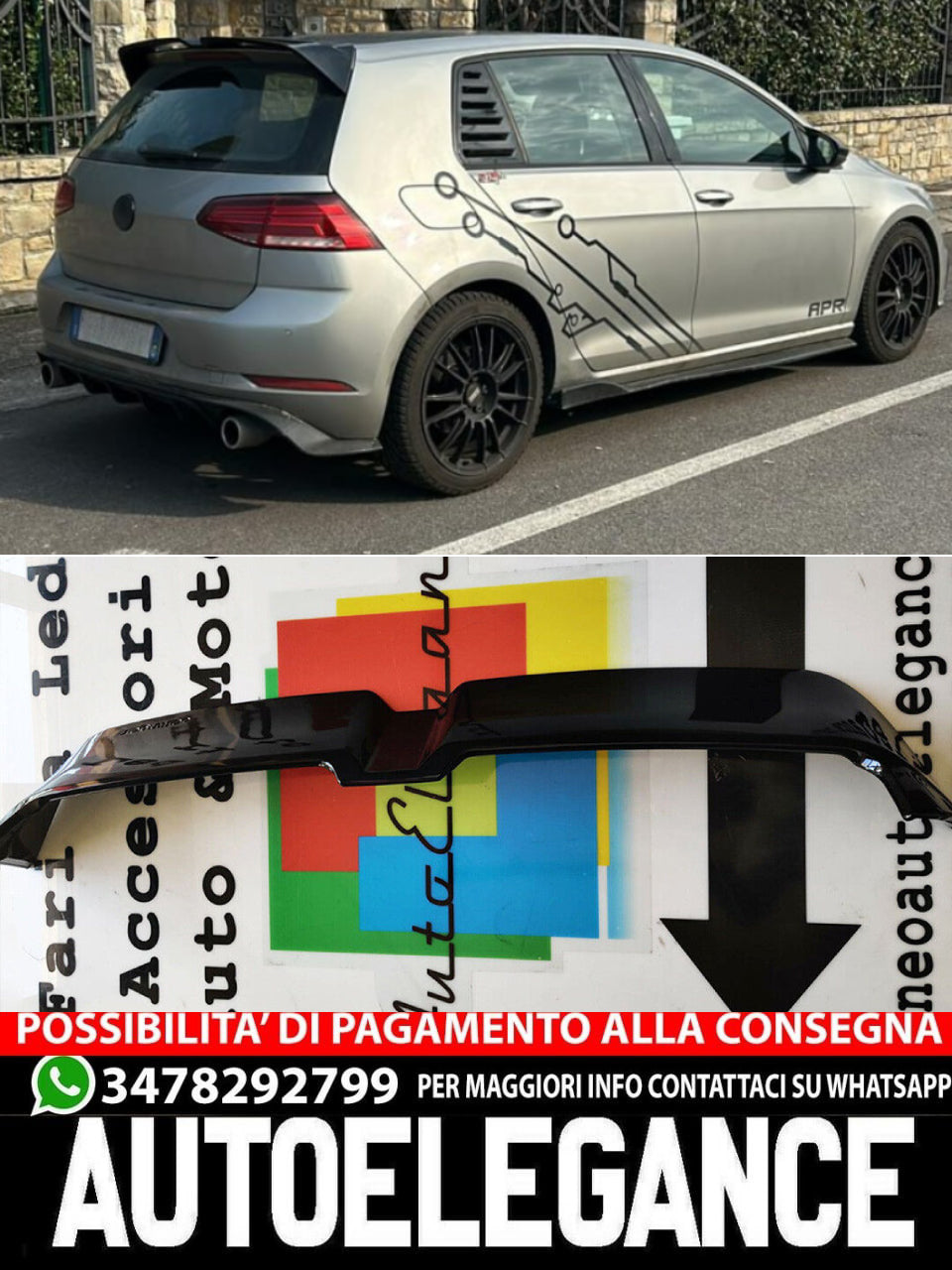 💎SPOILER TETTO ADATTO PER VW GOLF 7 VII 2012-2019 LOOK RLINE NERO LUCIDO ABS💎