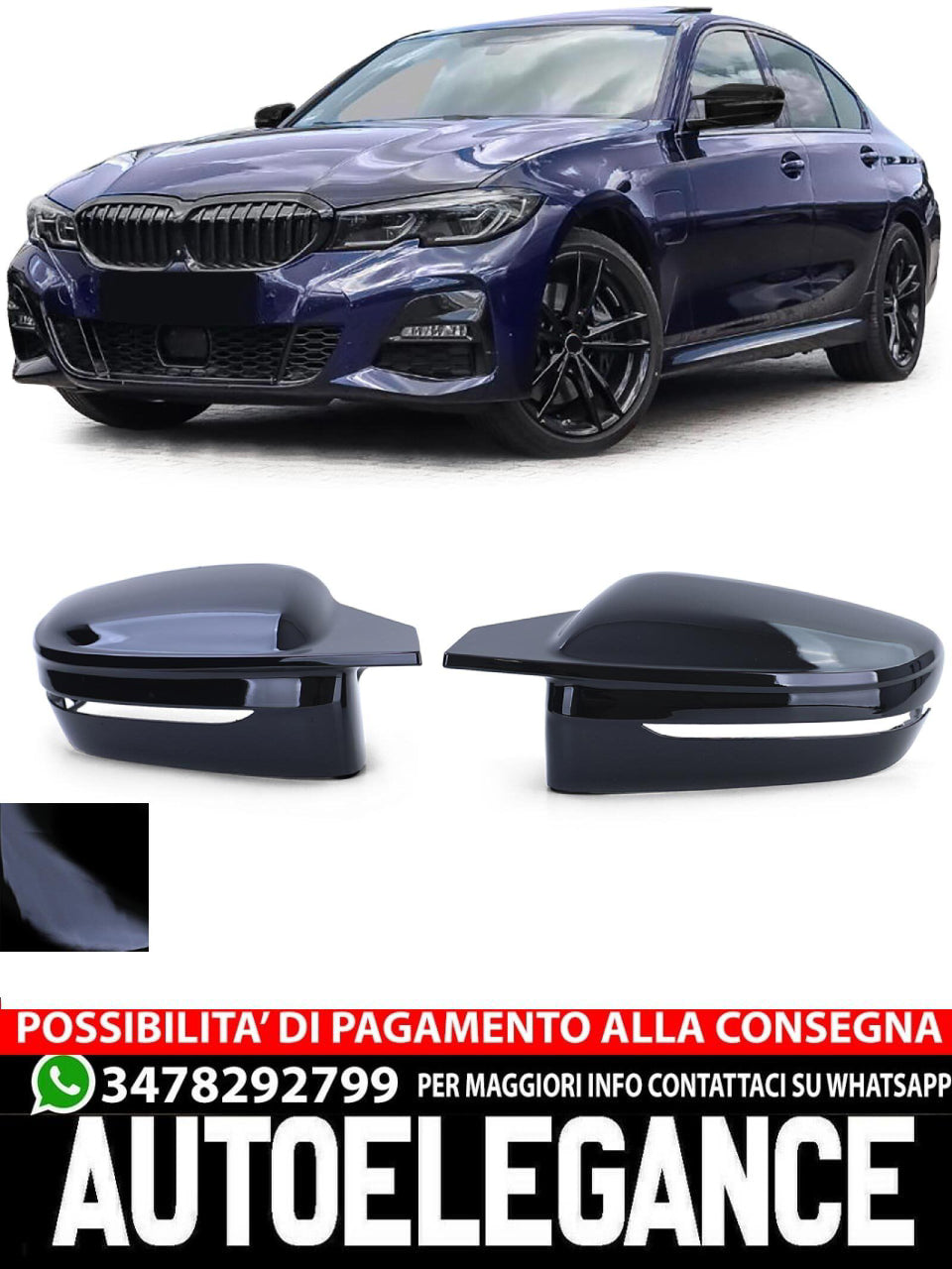 Calotte specchietti Sport Nero lucido di ricambio adatto per BMW Serie 3 G20 G21