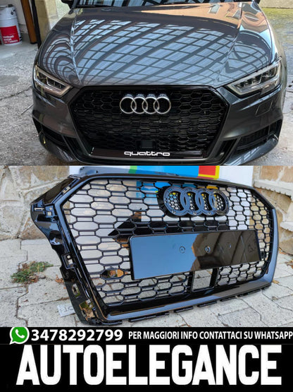 💎GRIGLIA PER AUDI A3 8V 2017-2020 NIDO D'APE TOTAL BLACK RS3 FORO ACC RADAR💎