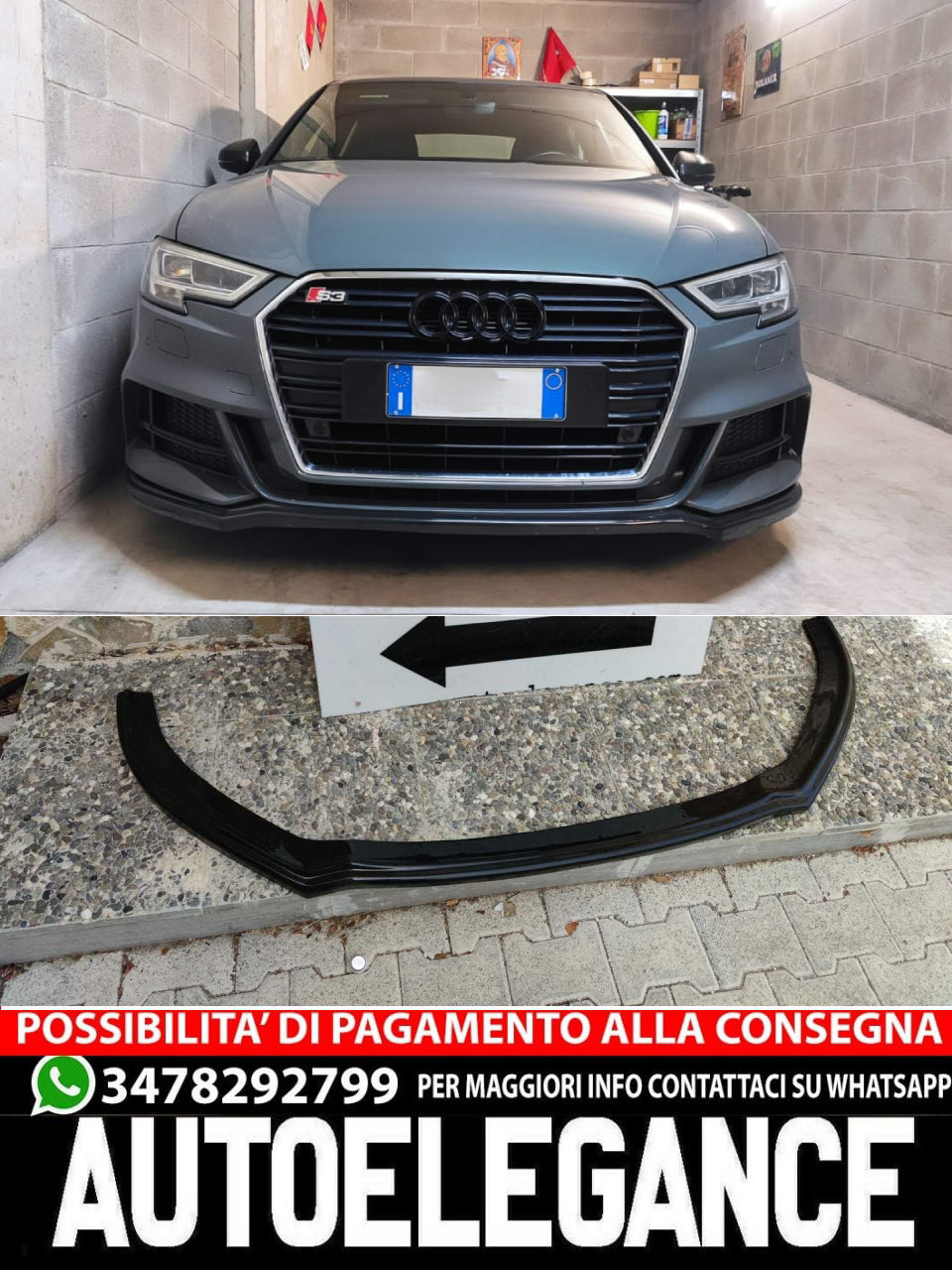 SPLITTER ADATTO PER AUDI A3 8V 2012-2016 S3 SLINE LOOK NERO LUCIDO