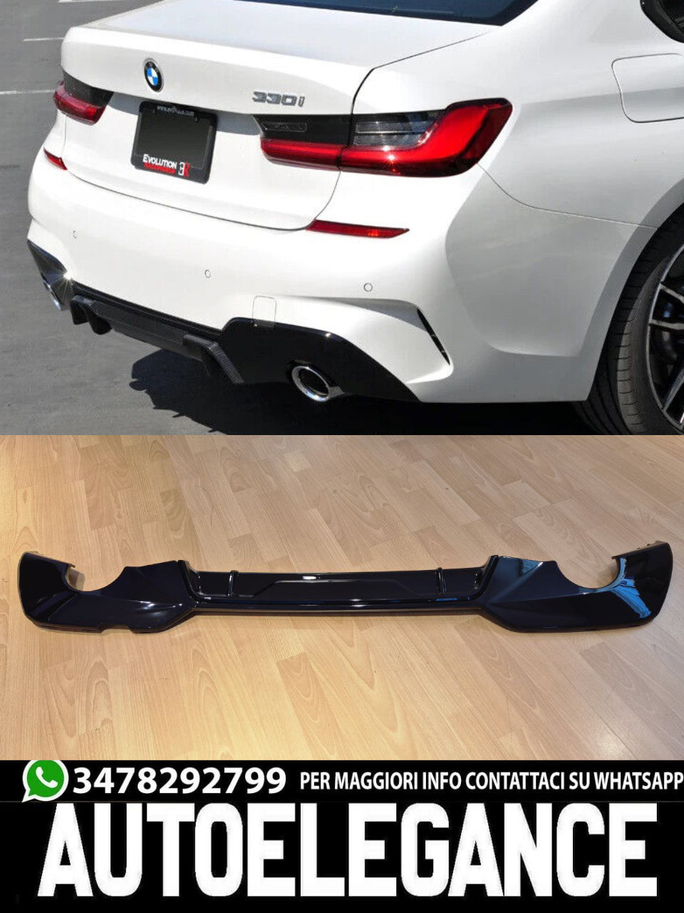 DIFFUSORE POSTERIORE PER BMW SERIE 3 G20 2018+ SOTTO PARAURTI M NERO / CARBONIO