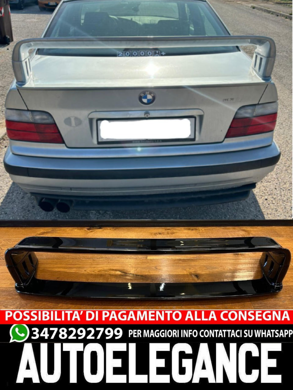 ✨SPOILER ADATTO PER BMW SERIE 3 E36 LOOK M3 GT DESIGN NERO LUCIDO✨