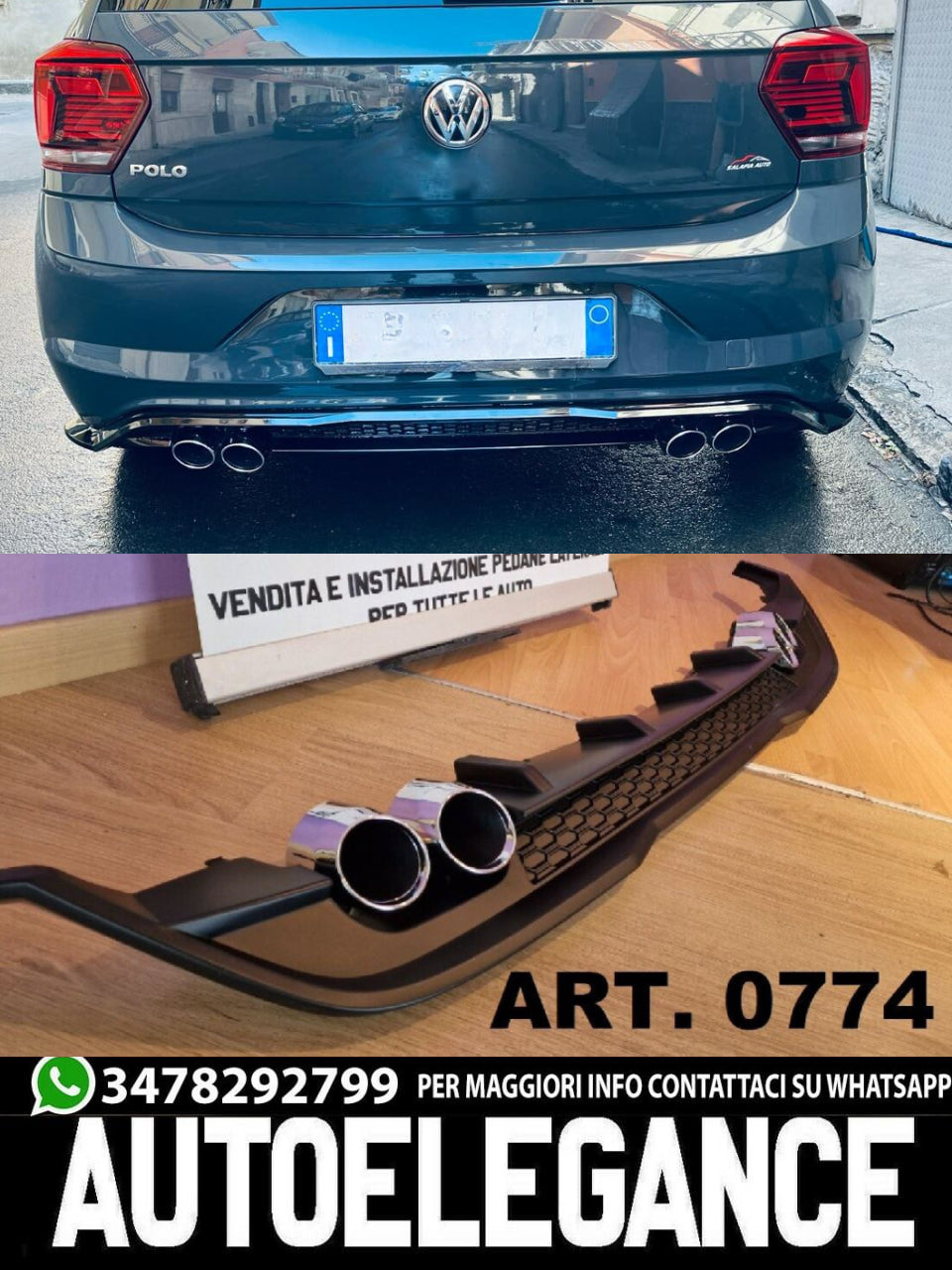 VW POLO AW1 DIFFUSORE POSTERIORE SOTTO PARAURTI TERMINALI ABS  2020+restyling