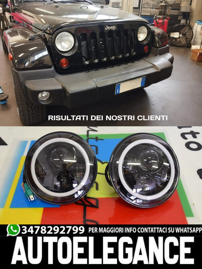 ROUND FRONT HEADLIGHTS DRL 7" ANGEL EYES SUITABLE FOR JEEP WRANGLER