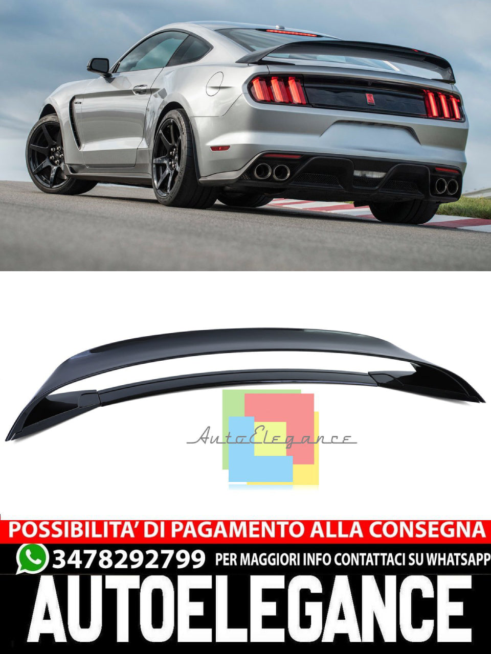 SPOILER SUITABLE FOR FORD MUSTANG COUPE 2014-2020 LOOK GT PERFORMANCE GLOSS BLACK