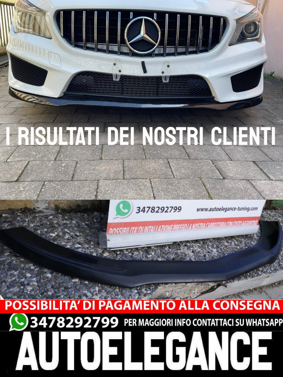 SPLITTER MERCEDES CLA W117 SPOILER SOTTO PARAURTI ANTERIORE NERO AMG LAMA