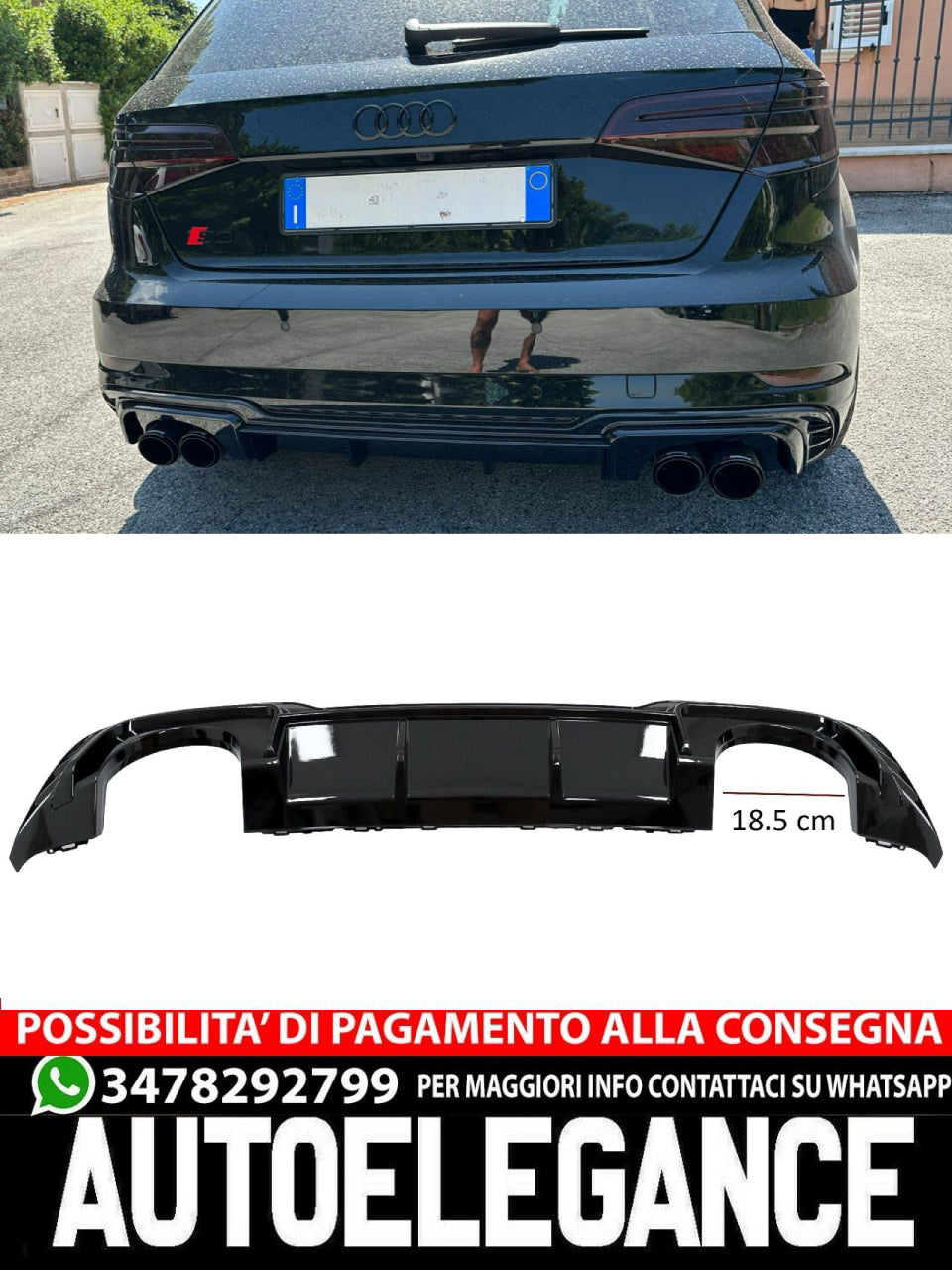 Diffusore per Audi A3 8V Facelift 16-19 RS3 Look solo S-line Paraurti
