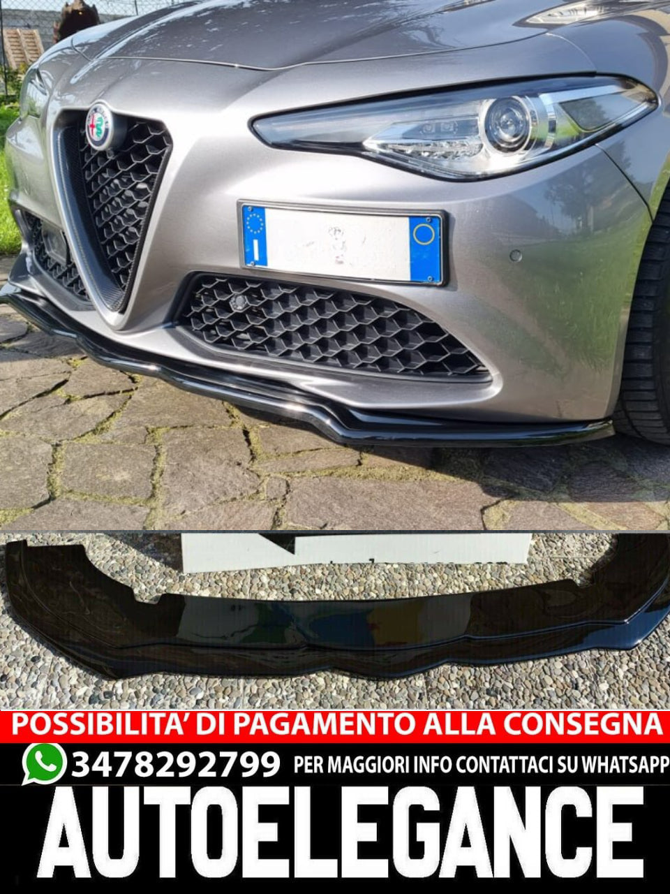 SPLITTER ADATTO PER ALFA ROMEO GIULIA STANDARD - SUPER - NERO LUCIDO