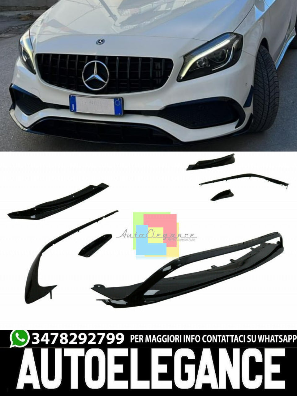 MERCEDES A W176 2015-2018 SPLITTER PER PARAURTI ANTERIORE AMG A45 ABS