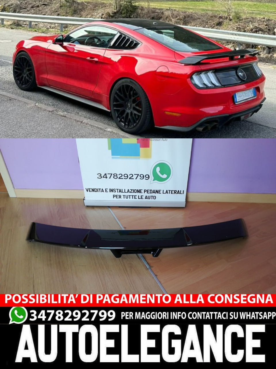 SPOILER ADATTO PER FORD MUSTANG COUPE 2014-2020 LOOK GT500 NERO LUCIDO