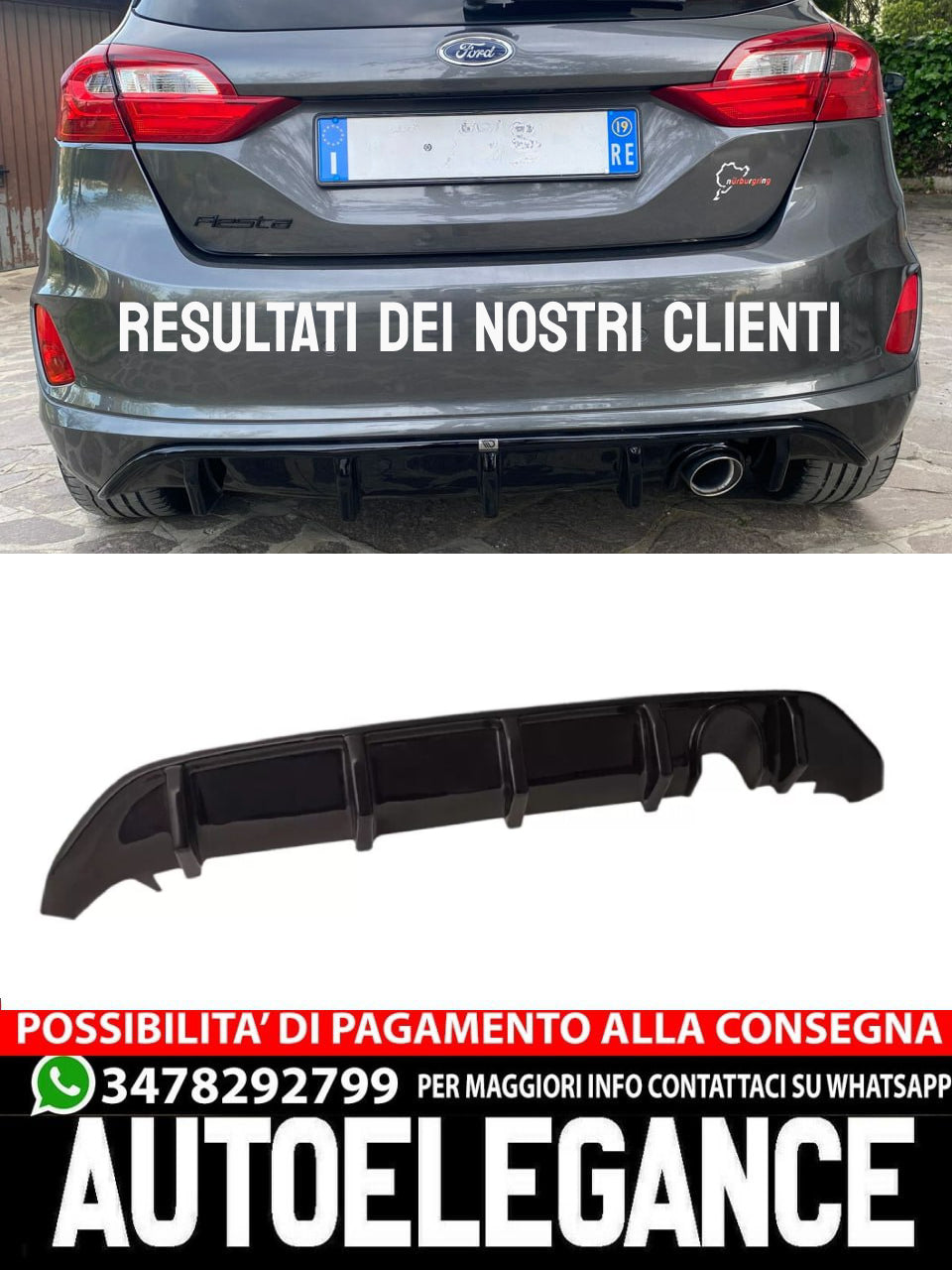 Diffusore posteriore adatto per Ford Fiesta Mk8 ST-Line (2017-)