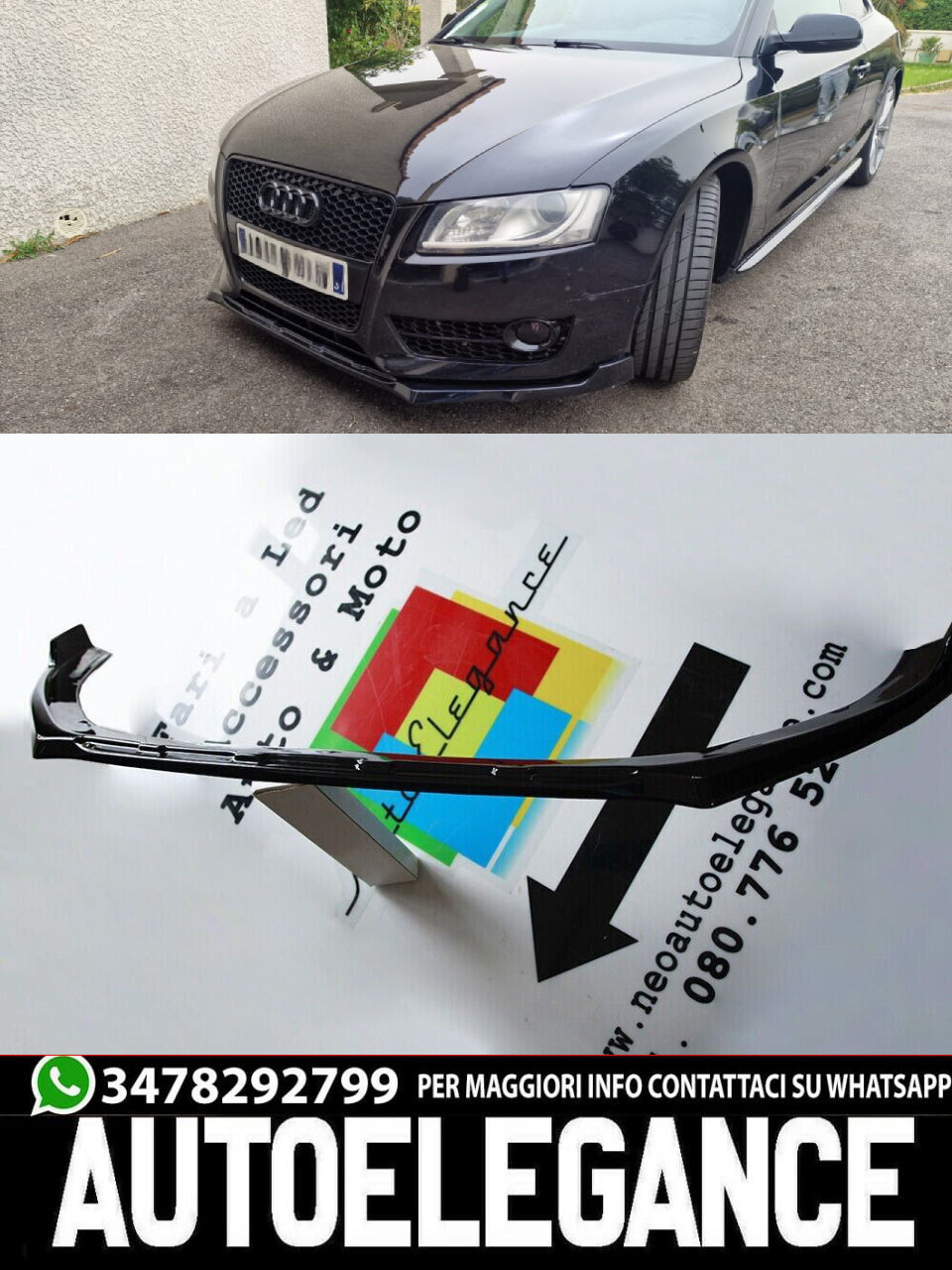SPLITTER SUITABLE FOR AUDI A3 8V 2012-2016 STANDARD SLINE LOOK GLOSSY BLACK