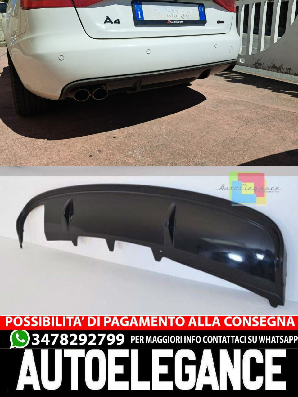Diffusore paraurti posteriore design AUDI A4 B8 8K 2007-2012 S4 RS4