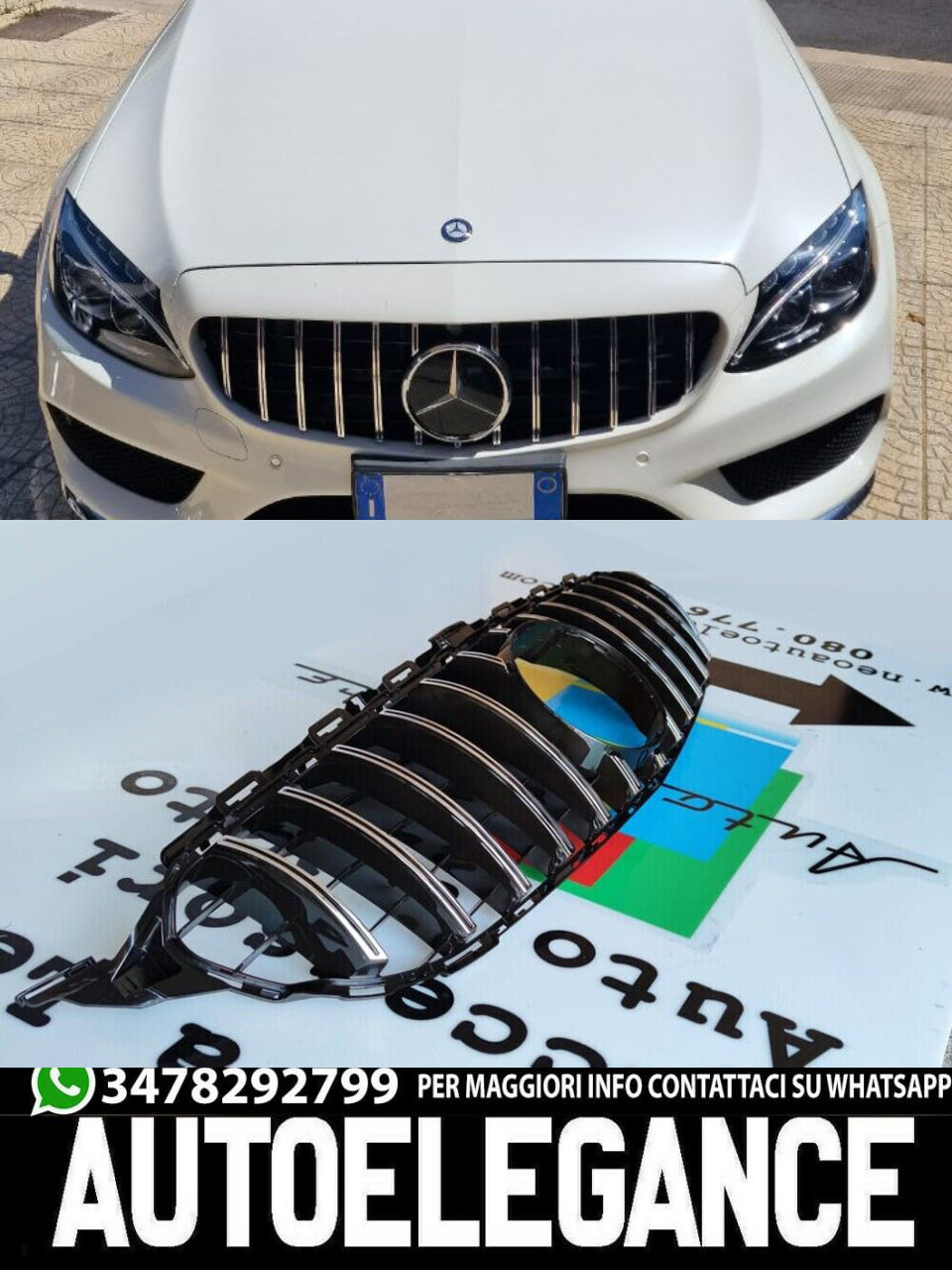 Griglia panamericana telecamera adatta per mercedes classe c w205 12-18 cromata