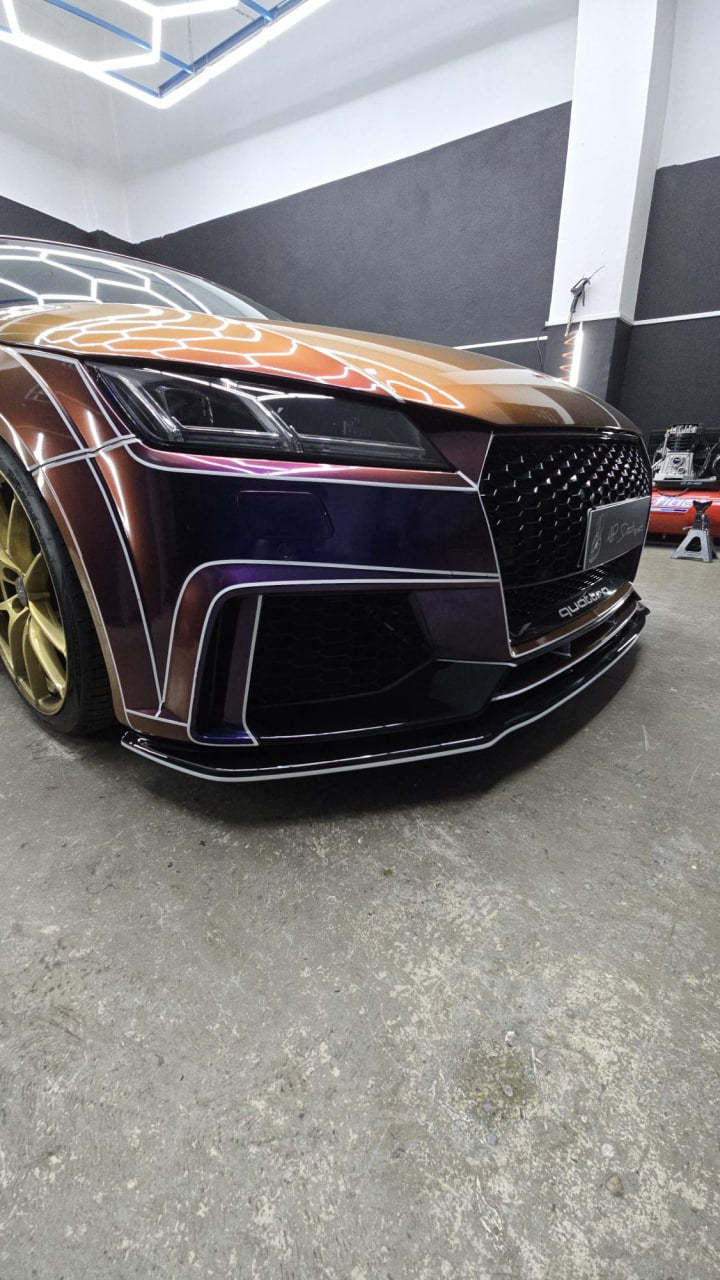SPLITTER ANTERIORE PER AUDI TT FV MK3 2015+ ADATTO A PARAURTI RS NERO LUCIDO ABS