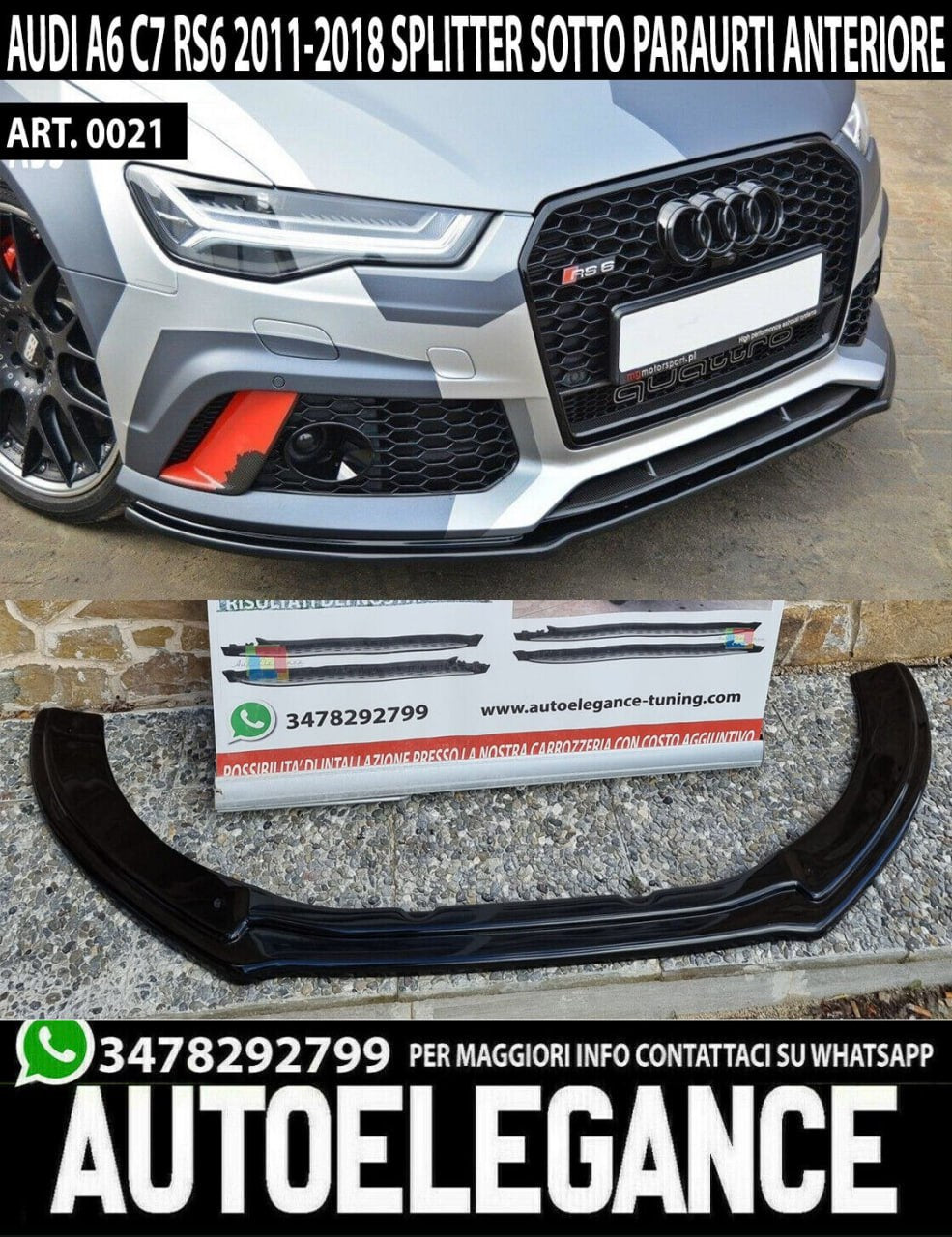 PROMO per A6 C7 4G (2011-2015) RS6 Paraurti anteriore + diffusore posteriore + fanali posteriori + splitter