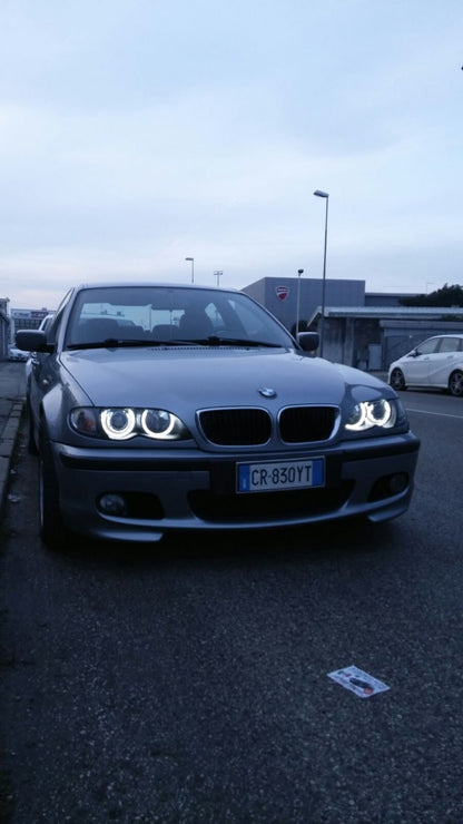 Fari anteriori Bmw e46 angel eyes Bianchi led berlina + station 01-05