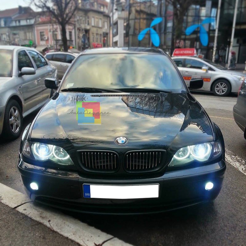 Fari anteriori Bmw e46 angel eyes Bianchi led berlina + station 01-05