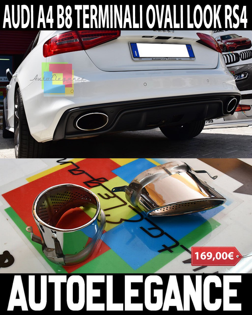 RS4 TERMINALS SUITABLE FOR AUDI A4 B8 08-15 RS4 LOOK CHROME