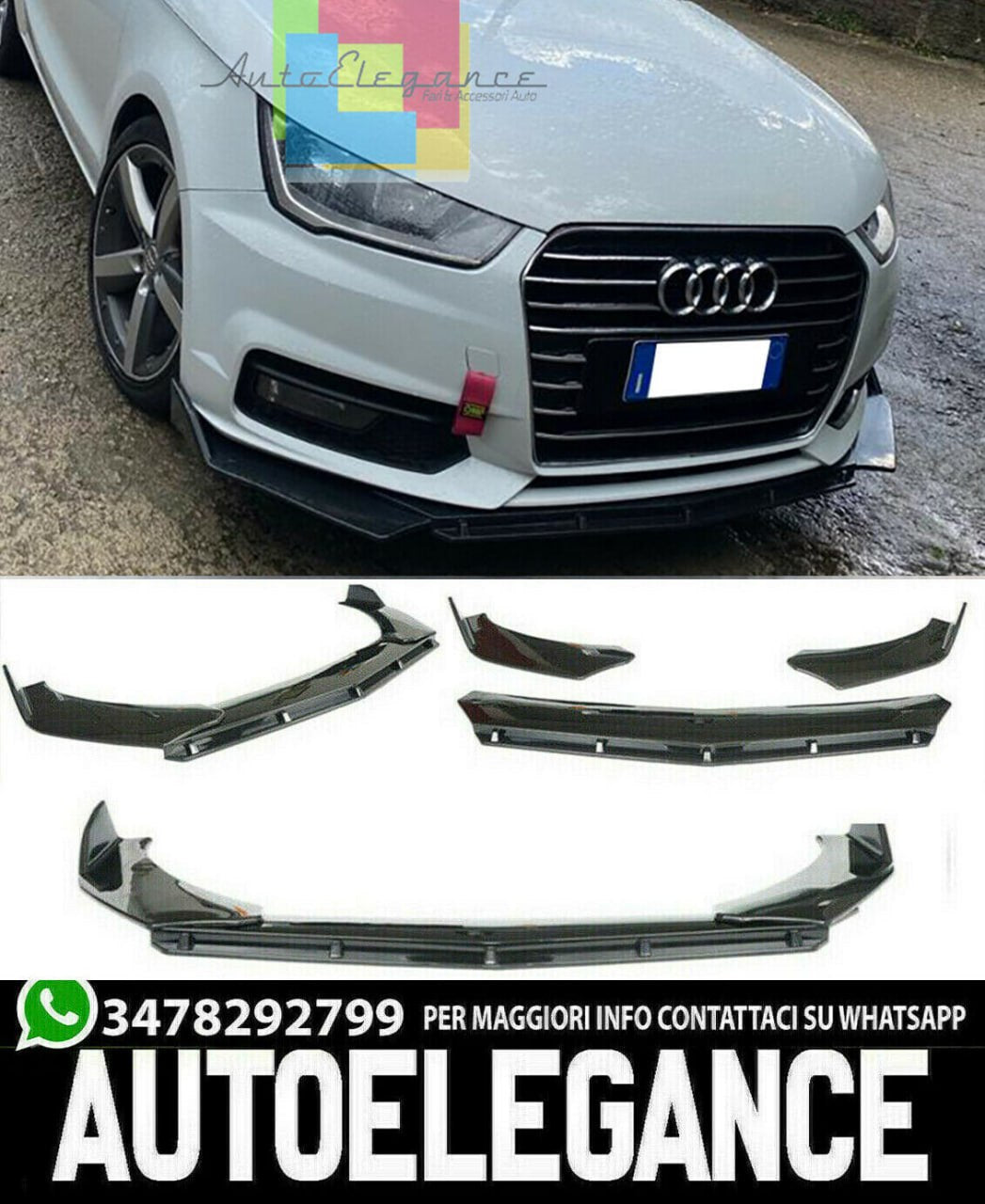 AUDI A3 8V SPORTBACK RS3 2016+ FRONT BUMPER SPLITTER GLOSS BLACK RS LOOK