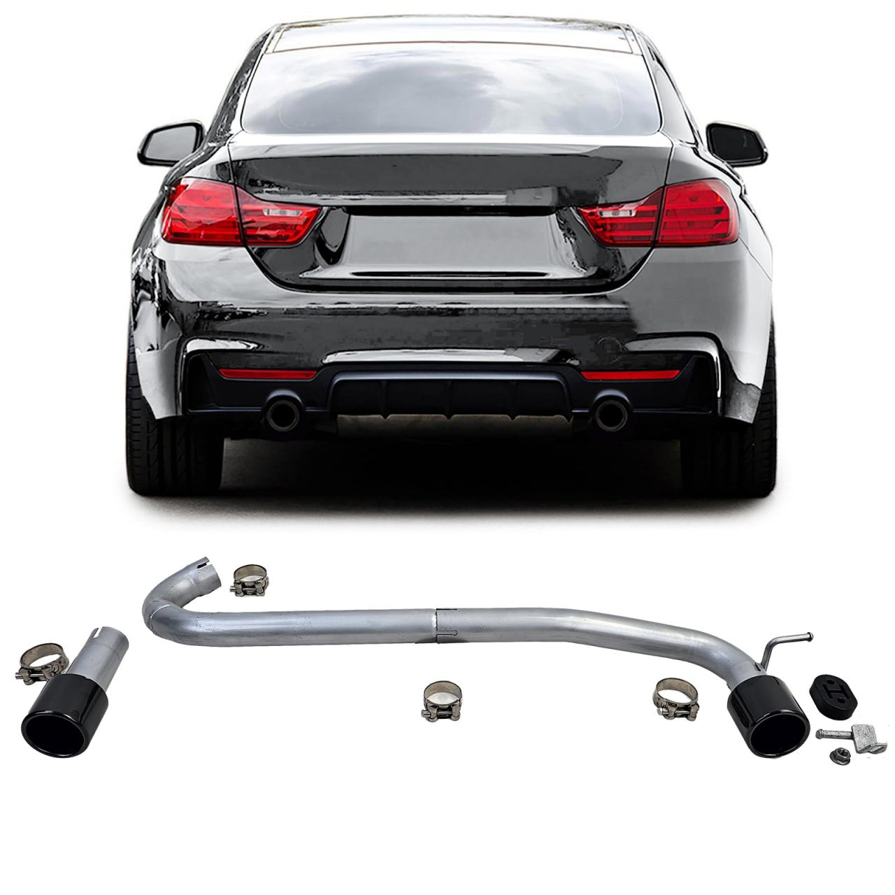 EXHAUST TIPPER SERIES 4 F32 F33 F36 STEEL LOOK M4 M SPORT GLOSSY BLACK